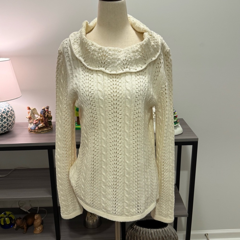 Peck & Peck Weekend Cream Cable Knit Cowl Neck Sweater – Women’s Medium